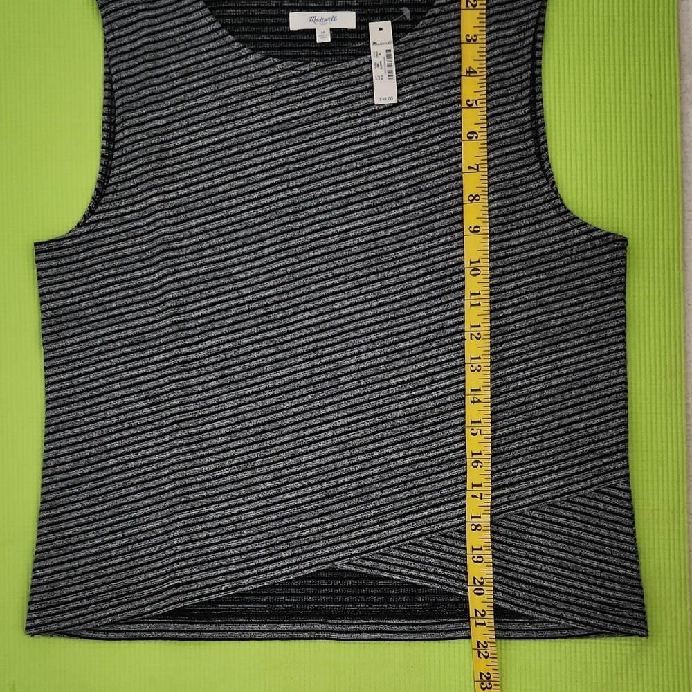 NWT Madewell Black and Gray Striped Sleeveless Crossover Tank Top Size Medium - Picture 6 of 7